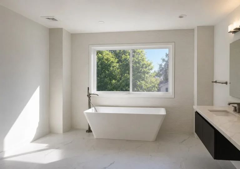 Level 4/5 smooth wall finish in a newly remodeled primary bathroom.