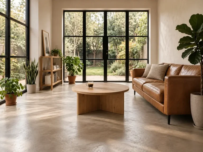 Microcement floor in an open living room